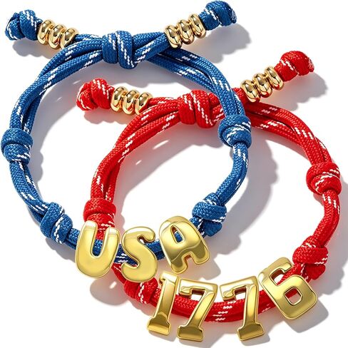 2Pcs Personalized Bubble Bracelet Patriotic Jewelry USA Accessories Bubble Initial Bracelet with America 250 Red White and Blue Bracelets for women Men USA 4th of July Bracelets in Saudi Arabia