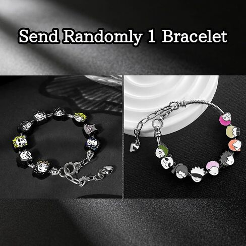 Send Randomly, JJK and Slayer Beaded Bracelets, Featuring Style Cartoon Characters and Detachable Metal Chains,Gift for Men Women Fans in Saudi Arabia
