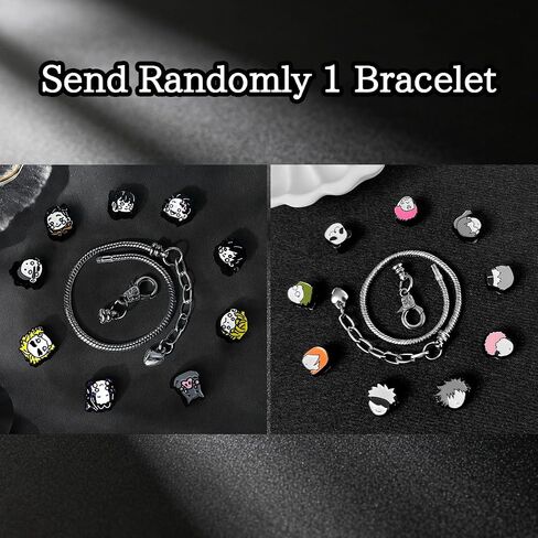 Send Randomly, JJK and Slayer Beaded Bracelets, Featuring Style Cartoon Characters and Detachable Metal Chains,Gift for Men Women Fans in Saudi Arabia