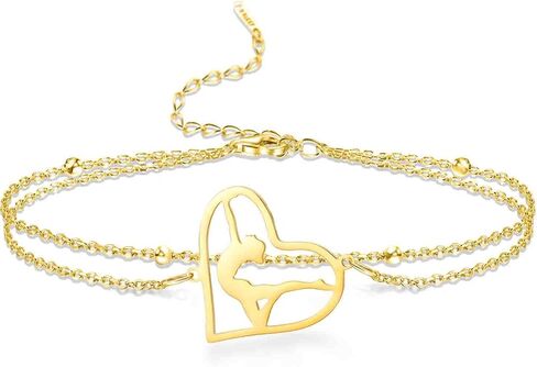 VASSAGO Gymnastics Bracelets Gymnastics Gifts Rhythmic Flipping Heart Charm Bracelet Sports Ballerina Gymnast Team Jewelry for Women Daughter Coach in Kuwait