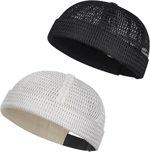 2 Pack Men’s Breathable Brimless Docker Hat,Lightweight Mesh Skull Cap,Hip-Hop Cap Docker Beanie for Summer Outdoor Wear in Saudi Arabia