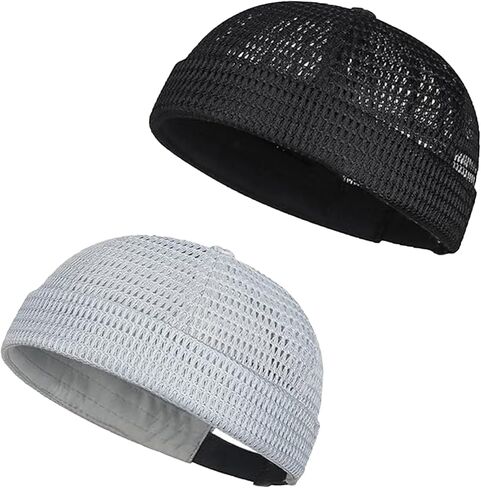 2 Pack Men’s Breathable Brimless Docker Hat,Lightweight Mesh Skull Cap,Hip-Hop Cap Docker Beanie for Summer Outdoor Wear in Saudi Arabia