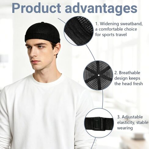 2 Pack Men’s Breathable Brimless Docker Hat,Lightweight Mesh Skull Cap,Hip-Hop Cap Docker Beanie for Summer Outdoor Wear in Saudi Arabia