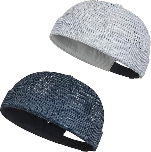 2 Pack Men’s Breathable Brimless Docker Hat,Lightweight Mesh Skull Cap,Hip-Hop Cap Docker Beanie for Summer Outdoor Wear in Saudi Arabia