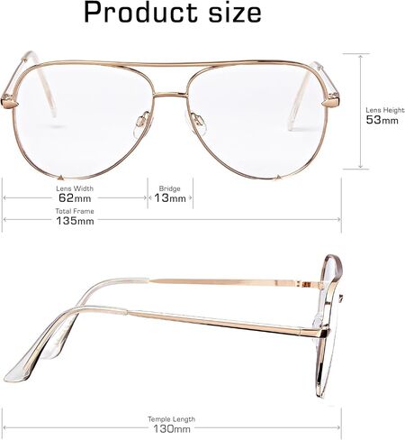 Mad Shade Fashion Aviator Optical Glasses for Men & Women, Trendy Classic Gold Metal Frame Clear Lenses, Lightweight Durable Eyewear in Saudi Arabia