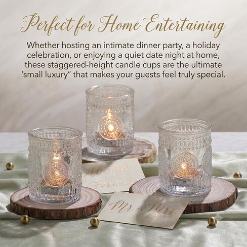 30 Pcs Clear Glass Votive Candle Holders, Wedding Tealight Holders | Ideal for wedding centerpieces. Fits standard tea lights, LED tea lights, small votive candles for versatile decorating. in Kuwait