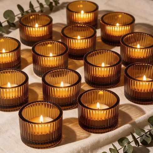 Green Glass Votive Candle Holders 12 Pack, Small Glass Cups for Tea Lights, Wedding Centerpieces, Table Decorations, Home Decor, Party Favors, Bulk Set of 12 in Saudi Arabia