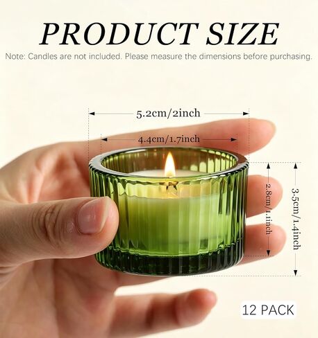 Green Glass Votive Candle Holders 12 Pack, Small Glass Cups for Tea Lights, Wedding Centerpieces, Table Decorations, Home Decor, Party Favors, Bulk Set of 12 in Saudi Arabia