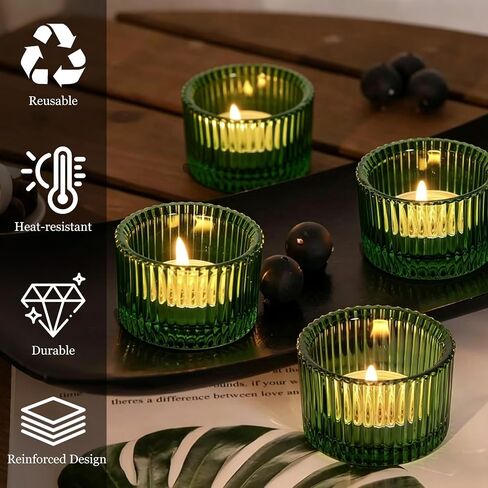 Green Glass Votive Candle Holders 12 Pack, Small Glass Cups for Tea Lights, Wedding Centerpieces, Table Decorations, Home Decor, Party Favors, Bulk Set of 12 in Saudi Arabia
