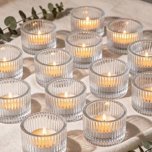 Green Glass Votive Candle Holders 12 Pack, Small Glass Cups for Tea Lights, Wedding Centerpieces, Table Decorations, Home Decor, Party Favors, Bulk Set of 12 in Saudi Arabia