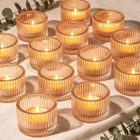 Green Glass Votive Candle Holders 12 Pack, Small Glass Cups for Tea Lights, Wedding Centerpieces, Table Decorations, Home Decor, Party Favors, Bulk Set of 12 in Saudi Arabia