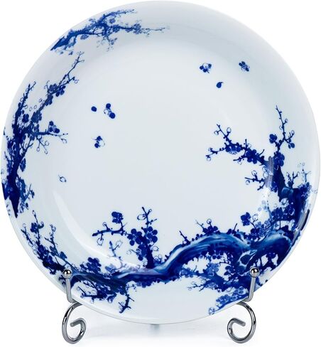 KAMMAK Decorative Plates for Display, White and Blue Ceramic Plate Decor with Stand, Handmade Art Porcelain Ornament for Table, Living Room, Kitchen, Office, Perfect 8in Chinese Style Dish Gift（954N） in Saudi Arabia