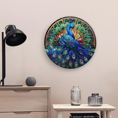 Decorative Plates, Watercolor Peacock Stained Glass Design Ceramic Dinner Plate Home Wobble-Plate with Display Stand, Wall Hanging Decor for Kitchen Household 10 Inch, Gifts for Peacocks Lover in Saudi Arabia