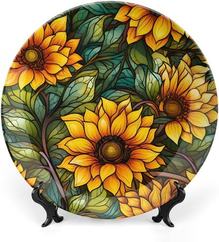 Decorative Plates, Watercolor Peacock Stained Glass Design Ceramic Dinner Plate Home Wobble-Plate with Display Stand, Wall Hanging Decor for Kitchen Household 10 Inch, Gifts for Peacocks Lover in Saudi Arabia