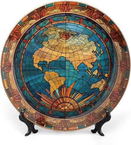 Decorative Plates, Watercolor Peacock Stained Glass Design Ceramic Dinner Plate Home Wobble-Plate with Display Stand, Wall Hanging Decor for Kitchen Household 10 Inch, Gifts for Peacocks Lover in Saudi Arabia