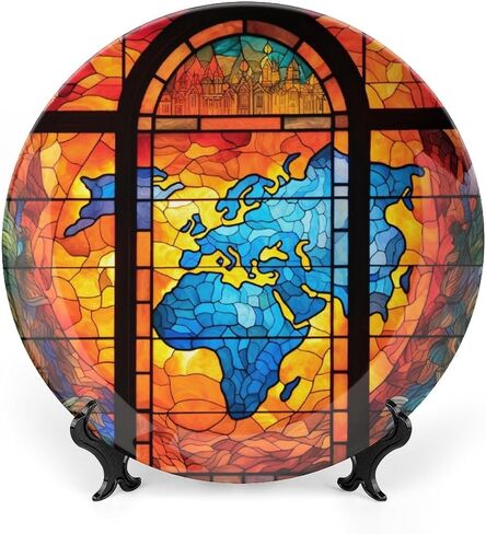 Decorative Plates, Watercolor Peacock Stained Glass Design Ceramic Dinner Plate Home Wobble-Plate with Display Stand, Wall Hanging Decor for Kitchen Household 10 Inch, Gifts for Peacocks Lover in Saudi Arabia