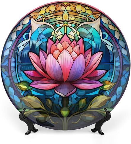 Decorative Plates, Watercolor Peacock Stained Glass Design Ceramic Dinner Plate Home Wobble-Plate with Display Stand, Wall Hanging Decor for Kitchen Household 10 Inch, Gifts for Peacocks Lover in Saudi Arabia