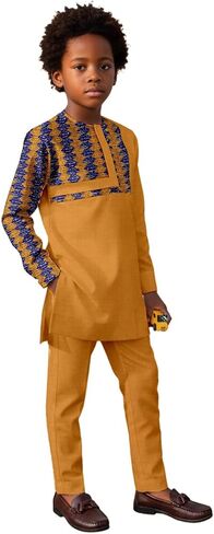 African Suits for Boys 2 Piece Long Sleeve Dashiki Shirt & Pants Set Nigerian Clothes Attire in Saudi Arabia