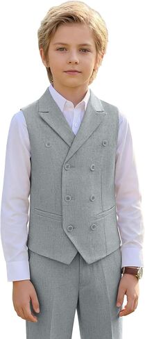 Boys Linen Suit Slim Fit Kids 5 Piece Casual Wedding Suits Double Breasted Vest Pants Set Prom Suit for Boy Tuxedo in Kuwait