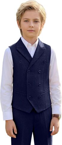 Boys Linen Suit Slim Fit Kids 5 Piece Casual Wedding Suits Double Breasted Vest Pants Set Prom Suit for Boy Tuxedo in Saudi Arabia