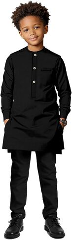 SEA&ALP Boys Solid African Dashiki Suit 2-Piece Set, Long Sleeve Shirt & Pants, Kids Church Wedding Attire in Saudi Arabia