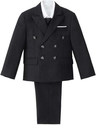 Dressy Daisy 5 Pieces Boys Tuxedo Suit Set Formal Wear Outfit with Blazer & Vest for Toddler Kids 2T -8, Navy/Black/Grey in Kuwait