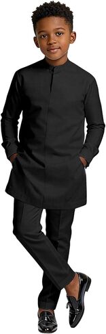 SEA&ALP Boys Solid African Dashiki Suit 2-Piece Set, Long Sleeve Shirt & Pants, Kids Church Wedding Attire in Saudi Arabia