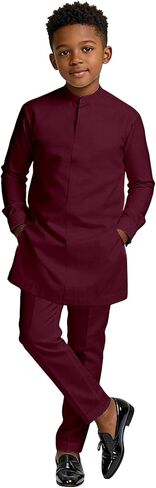 SEA&ALP Boys Solid African Dashiki Suit 2-Piece Set, Long Sleeve Shirt & Pants, Kids Church Wedding Attire in Saudi Arabia