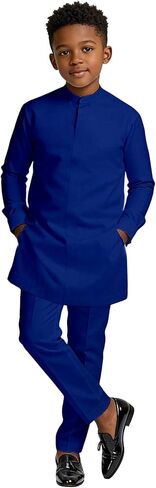 SEA&ALP Boys Solid African Dashiki Suit 2-Piece Set, Long Sleeve Shirt & Pants, Kids Church Wedding Attire in Saudi Arabia