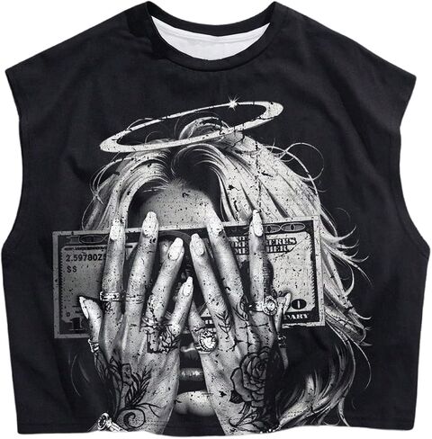 VIPWOLF Men's Graphic Tank Top Muscle Tee Y2k Sleeveless Vintage Oversized T Shirts Causal Streetwear Summer Top in Kuwait