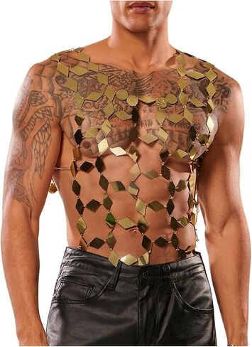 SweatyRocks Men's Sparkly Sequin Rave Party Tops Sexy Sheer Hollow Out Mesh Sleeveless Shirts in Saudi Arabia