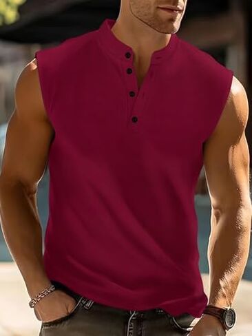 Men's Sleeveless T-Shirt - Lightweight Breathable - Summer Casual & Business Casual Shirt with Button-Up Collar in Kuwait