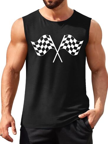 Racing Tank Tops for Men: Checkered Flag Graphic Car Shirt Race Lover Sleeveless Shirts Summer Race Day Top in Kuwait