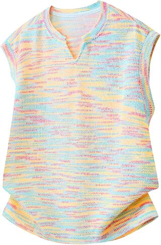 Men's Loose Fit Tank Top Space Dye Gradient Notch V Neck Knitted Sleeveless T Shirts in Kuwait