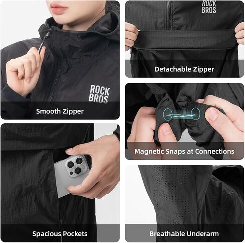 ROCKBROS Lightweight Windbreaker Jacket with Hood Packable Water- Resistant Rain Jacket for Men & Women Ideal for Hiking in Kuwait