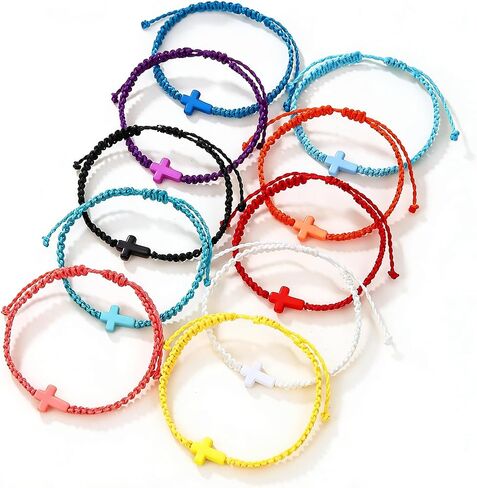 10Pcs Braided Cross Bracelets for Men Women Kids, Adjustable Turquoise Cross Wristbands, Christian Religious Jesus Bracelets, Easter Baptism Church Gifts for Youth Group in Saudi Arabia