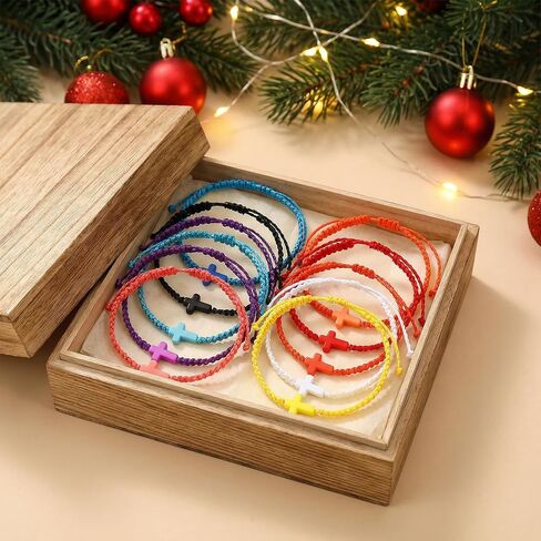 10Pcs Braided Cross Bracelets for Men Women Kids, Adjustable Turquoise Cross Wristbands, Christian Religious Jesus Bracelets, Easter Baptism Church Gifts for Youth Group in Saudi Arabia