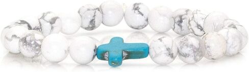 Xusamss Fashion Religious Cross Bracelet 8mm Tiger Eye Turquoise Beads Elastic Bracelet,7 1/2 wrist in Kuwait