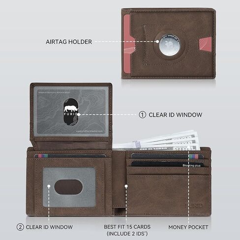 furid Air Tag Wallet Men Slim: Minimalist 2 ID Window RFID Leather Wallets with Airtag Holder - Gifts for Husband Father at Birthday Anniversary in Saudi Arabia