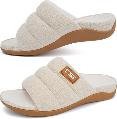 V.Step Orthopedic Slippers with Arch Support for Women Men, Orthotic Bedroom Slippers Slides for Plantar Fasciitis,Open Toe Slip on House Shoes Indoor Outdoor for Ladies, Foot Pain Relief in Kuwait