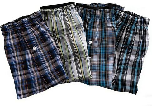 4/6 Pack Men's Cotton Woven Plaid Boxer Shorts, Random Mixed Colors Only Summer Loose Underwear Beach Shorts in Kuwait