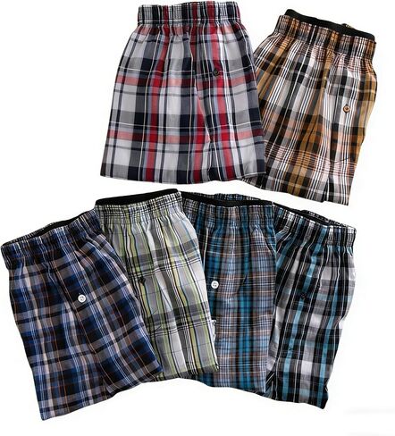 4/6 Pack Men's Cotton Woven Plaid Boxer Shorts, Random Mixed Colors Only Summer Loose Underwear Beach Shorts in Kuwait