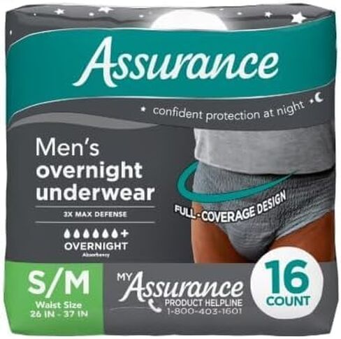 Assurance Men's Incontinence Underwear, S/M, Overnight 16 Count. (Pack of 1) in Kuwait