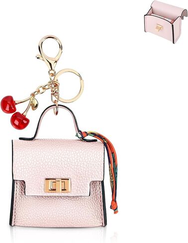 2 Pcak Mini Backpack Keychain Purse for Women, Small Tiny Bag for Purse with Cherry Keychain, Micro Cute Coin Pouch, Bag Charms for Party/Birthday Gifts (Black+Pink) in Saudi Arabia