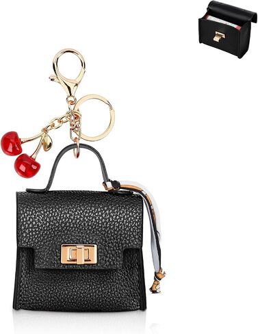 2 Pcak Mini Backpack Keychain Purse for Women, Small Tiny Bag for Purse with Cherry Keychain, Micro Cute Coin Pouch, Bag Charms for Party/Birthday Gifts (Black+Pink) in Saudi Arabia