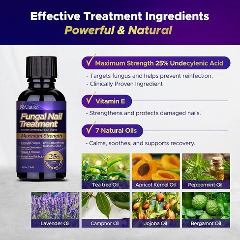 Toenail Fungus Treatment : Extra Strength 25% Undecylenic Acid Toe and Fingernail Fungus Removal - Fast Acting Fungal Nail Revitalizer with Tea Tree Oil (0.5 Fl Oz (Pack of 2)) in Kuwait