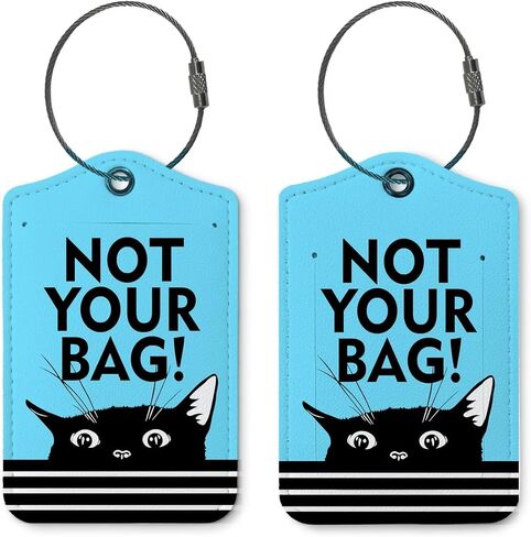 Funny Cat Luggage Tags for Suitcases,Not Your Bag Travel Bag Tag with Steel Loop,Cute 2 Pack Baggage Tag Blue,Handbag School Bag Backpack Traveling Accessories,Cat Lover Gifts（Purple） in Kuwait