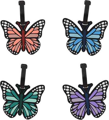 Cute Luggage Tags for Women 4 Pack, Butterfly Luggage Tags Funny Silicone Luggage Tag with Privacy ID Card Colorful Butterfly Bag Tag for Suitcase Backpack Cruise in Kuwait