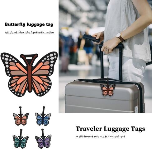 Cute Luggage Tags for Women 4 Pack, Butterfly Luggage Tags Funny Silicone Luggage Tag with Privacy ID Card Colorful Butterfly Bag Tag for Suitcase Backpack Cruise in Kuwait