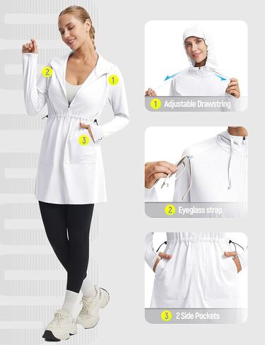 baleaf Women's Sun Protection Long Jacket UPF 50+ Hoodie Lightweight UV Rash Guard Cooling Cover Up SPF Swim Beach Athletic in Kuwait